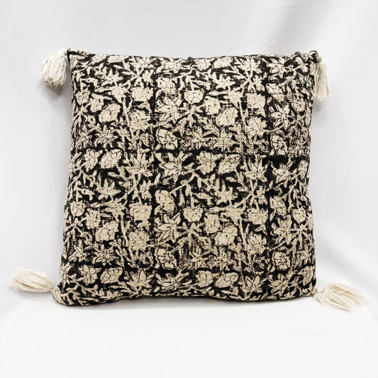 ‘TONAL BOTANICAL’ COTTON PRINT CUSHION WITH FRINGE 45x45cm