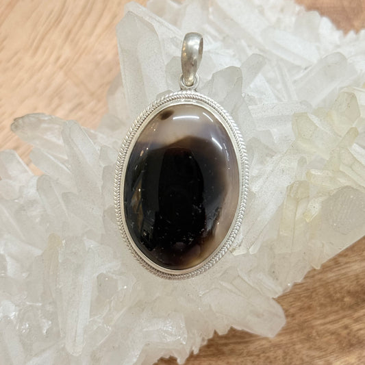 STERLING SILVER BLACK LACE AGATE PENDANT