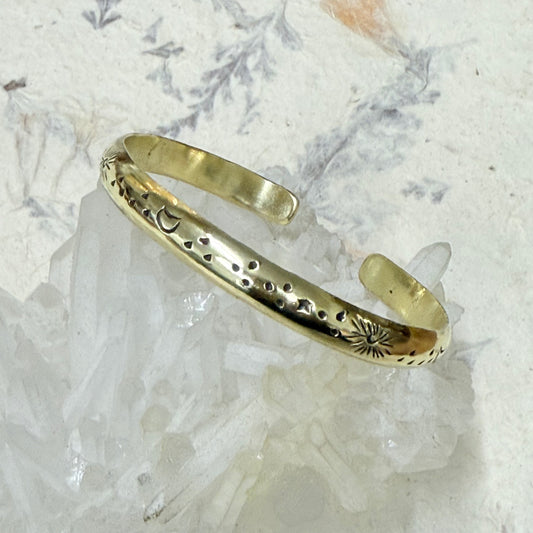 PURE BRASS SUN MOON CARVED CUFF
