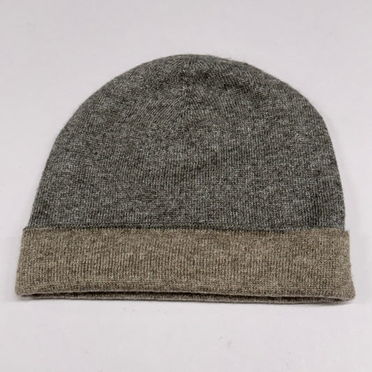 WOOL N CASHMERE BLEND DOUBLE SIDED BEANY LT CHARCOAL