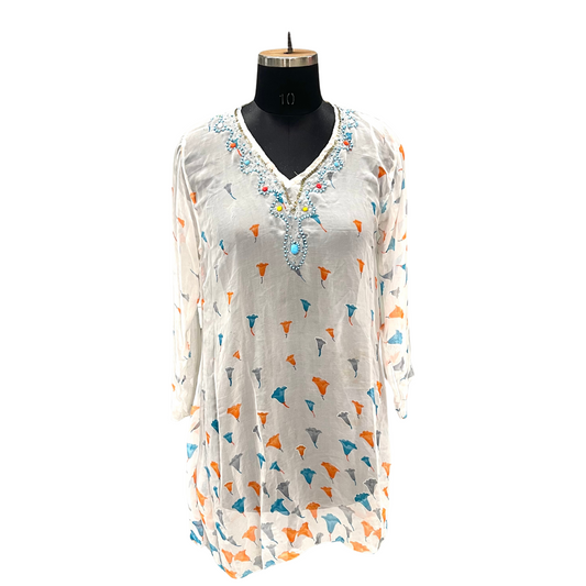 White Scattered Bell Crystal Kaftan