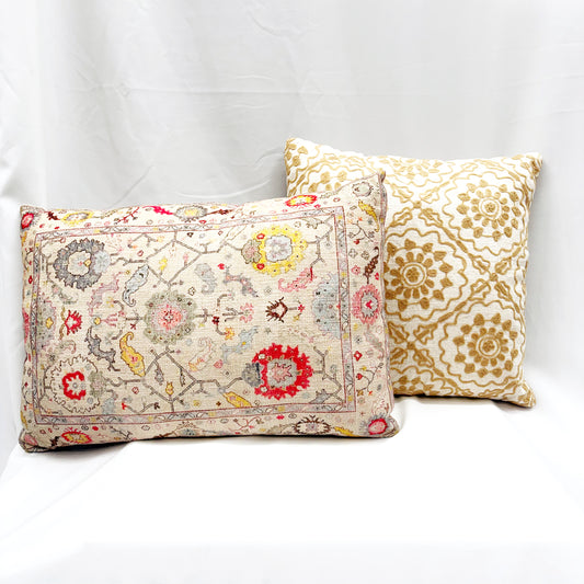 ‘SUZANI MOSAIC’ COTTON CUSHION & 'FLORAL OUSHAK' PRINT COTTON PILLOW