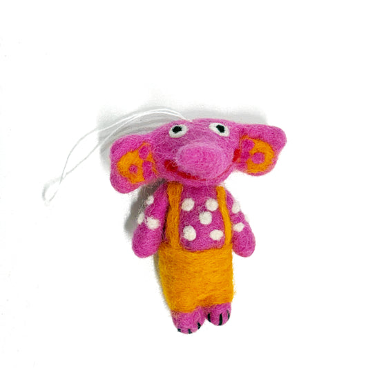 PINK FELT ELEPHANT HANGING 9x7CM