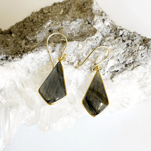 14K Gold plated Brass Labradorite Earrings 4x1.3CM