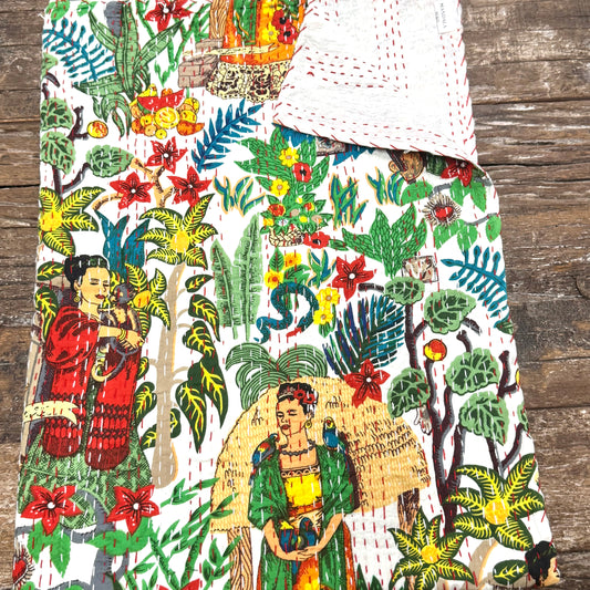 COTTON HAND STICHED WHITE FRIDA THROW