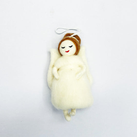 NEEDLE FELTED WORRY ANGEL “SNOW” 11x7CM