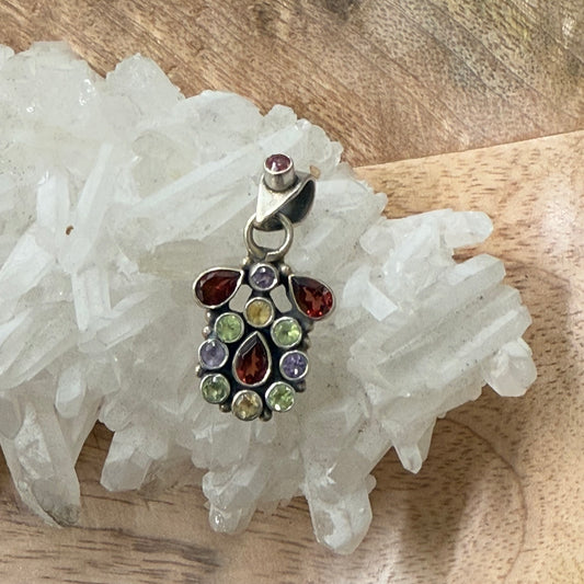 STERLING SILVER MULTI STONE PENDANT -GARNET, PERIDOT, AMETHYST, CITRINE