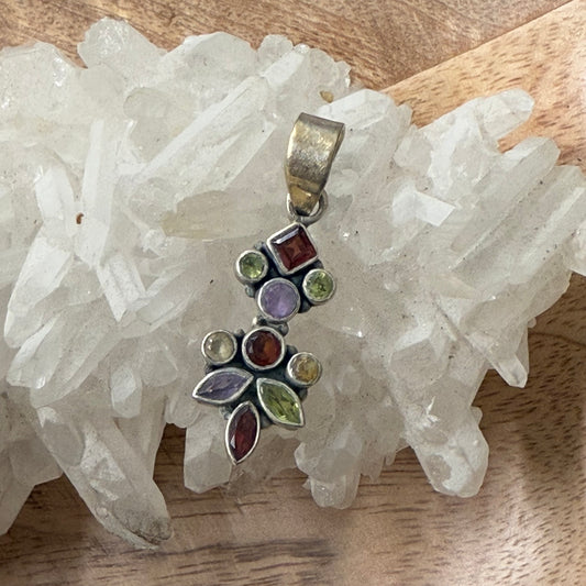 STERLING SILVER MULTI STONE PENDANT -GARNET, PERIDOT, AMETHYST, CITRINE