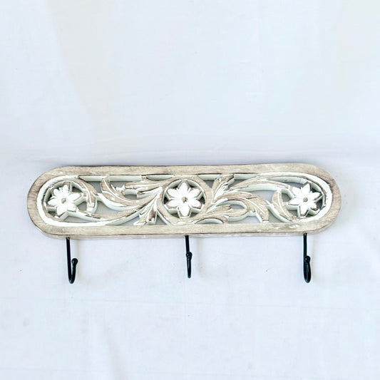 ENGRAVED FLORAL WOODEN WALL HOOK 41x18CM