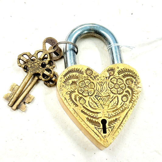 BRASS FLORAL HEART LOCK 7.5 X 12CM