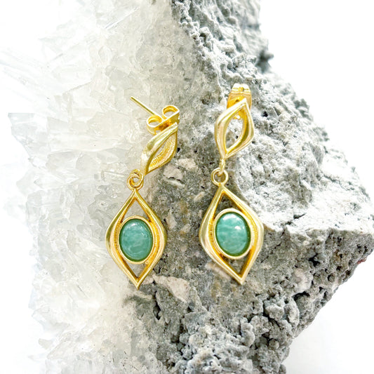 14K Gold plated Brass Amazonite Studs 3.5x1CM