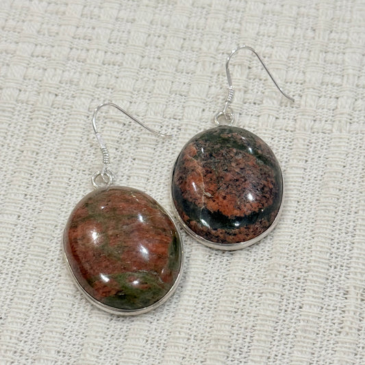 925 SILVER Unakite JASPER EARRING
