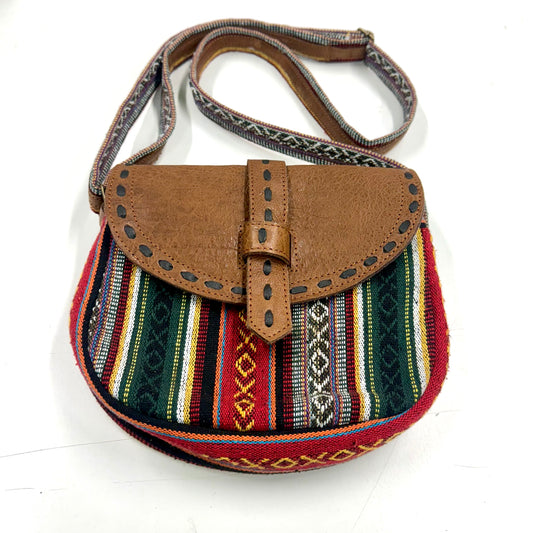 Cross Shoulder Handmade Leather & Cotton Bag 23x21cm