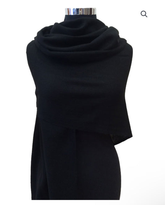 BLACK WOOL N CASHMERE BLEND SOFT SHAWLS 76X200CM