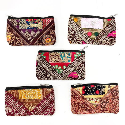 BURGUNDY SILK SARI PURSE 17x10CM