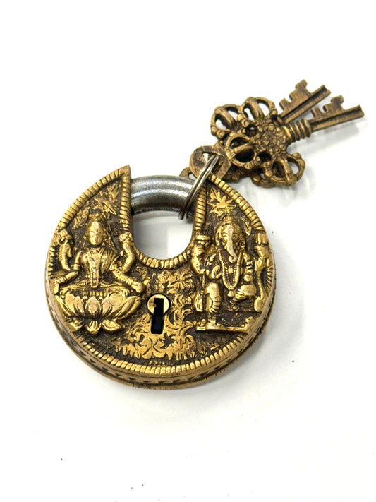 BRASS GANESH N LAXMI PROTECTION N WEALTH LOCK 7.5CM