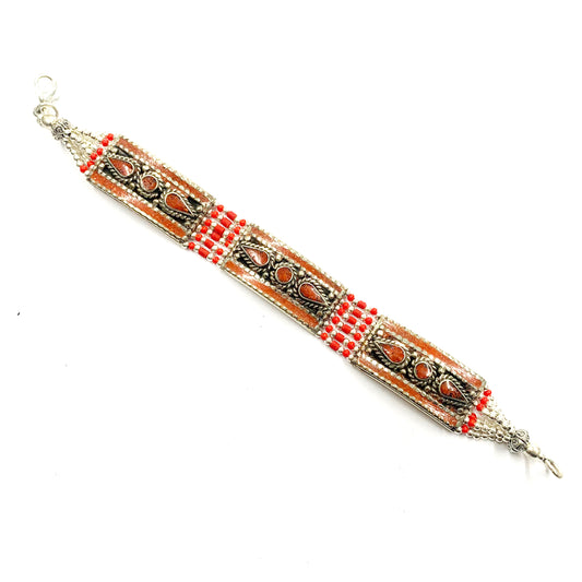 SILVERPLATED TIBETAN BRACELET CORAL