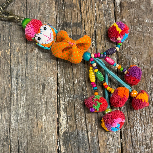 HANDMADE POMPOM MONKEY KEY HOLDER
