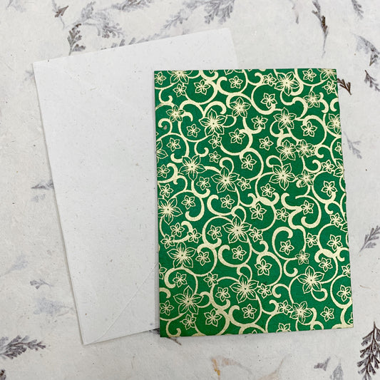 GREEN GOLD FLOWERS CARD WITH ENVELOPE
