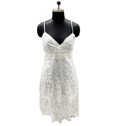 White Eyelet Floral Empire Sundress With Adjustable Straps