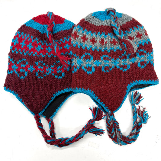 100% WOOL HAND KNITTED BEANY FLEECE LINED ASSORTED