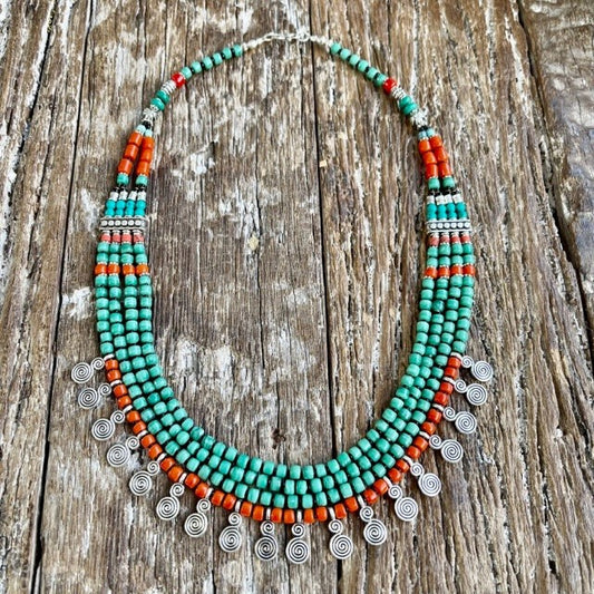 SILVERPLATED TIBETAN TORQUOISE NECKLACE