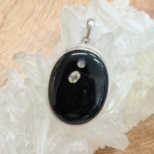 STERLING SILVER BLACK LACE AGATE PENDANT
