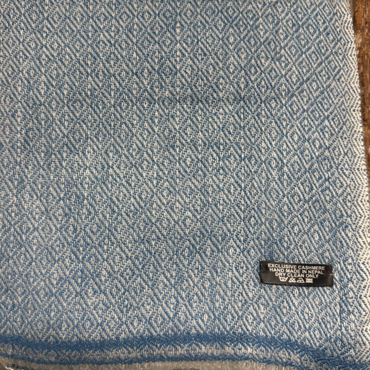 WOOL N CASHMERE BLEND SOFT SHAWLS “DENIM” DIAMOND PATTERN 76X200CM