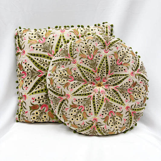 ‘BOTANICAL KALEIDOSCOPE’ EMBROIDERED COTTON SEAT & CUSHION