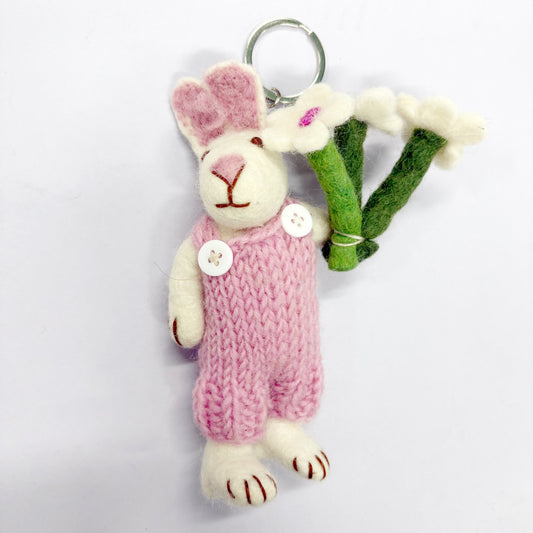 PINK BUNNY WITH FLOWERS 15x6cm KEYRING