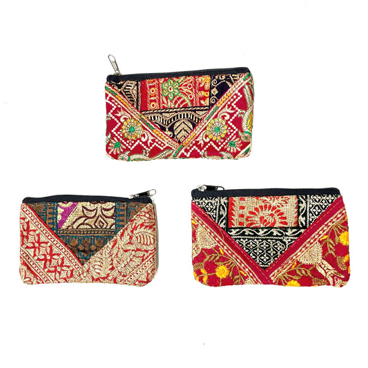 RED SILK SARI PURSE |LRG| 17x10CM