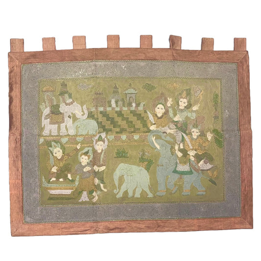 VINTAGE BURMESE HAND PAINTED WALL HANGING 137X102CM
