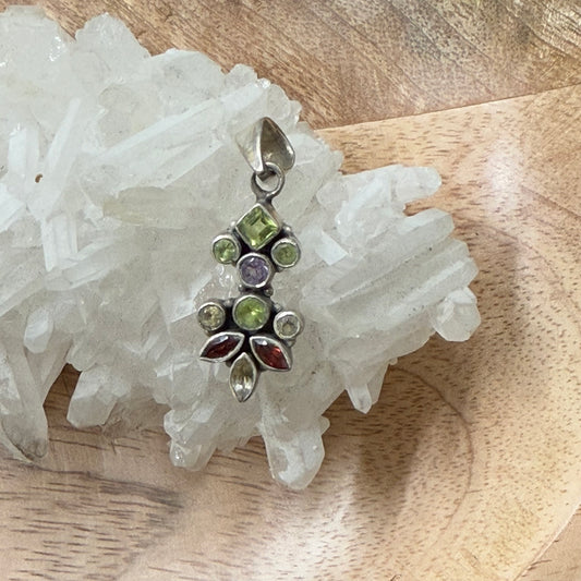 STERLING SILVER MULTI STONE PENDANT -GARNET, PERIDOT, AMETHYST, CITRINE