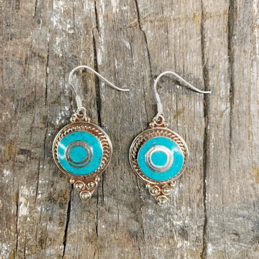 HANDMADE 925 SILVER HOOK TIBETAN EARRING