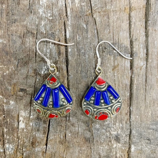 HANDMADE 925 SILVER HOOK TIBETAN EARRING