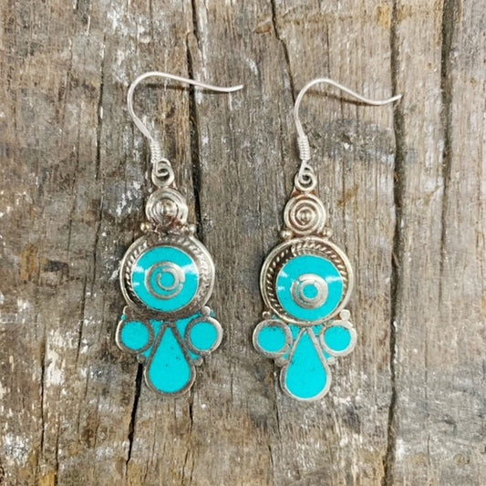 HANDMADE 925 SILVER HOOK TIBETAN EARRING