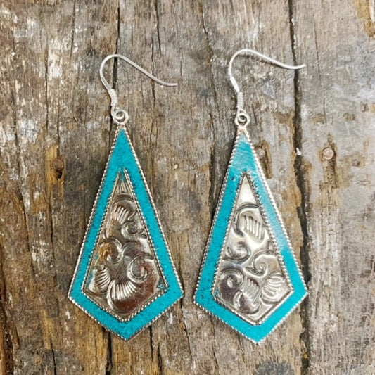 HANDMADE 925 SILVER HOOK TIBETAN EARRING