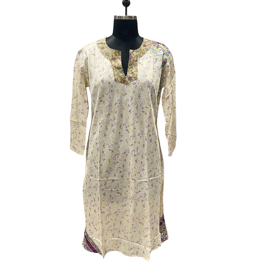 Silk Elegant Cream Tunic with Delicate Patterns