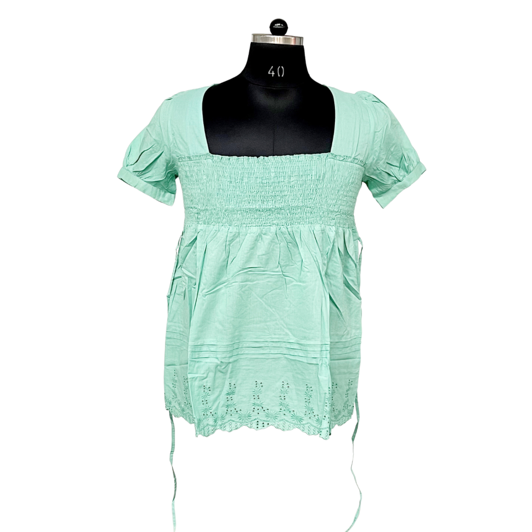 “Aquamarine” Ruched Baby Doll Top 100% Cotton