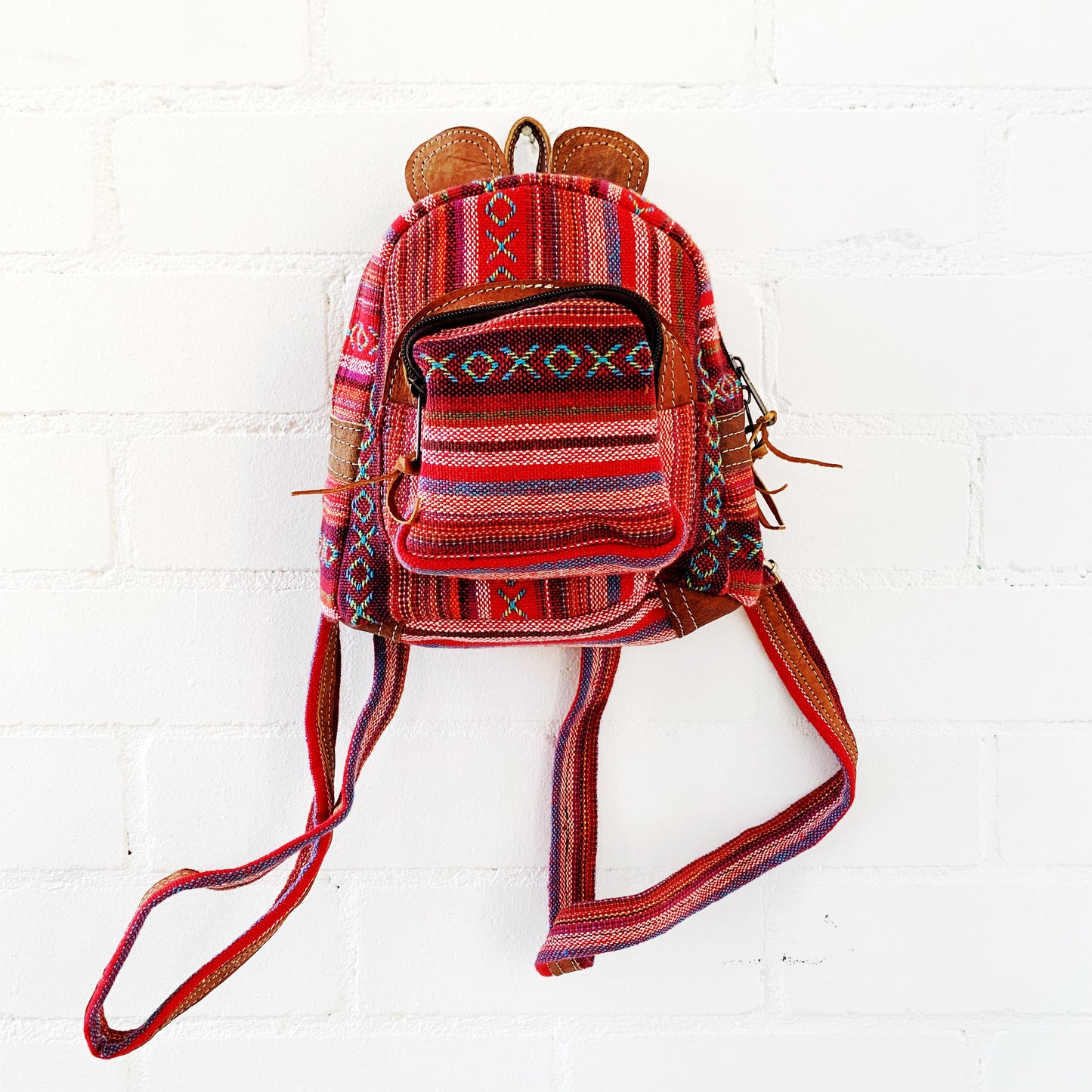 Leather & Cotton Mini Backpack 26x24cm