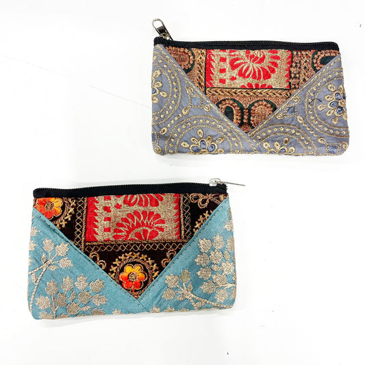 BLUE SILK SARI PURSE 17x10CM