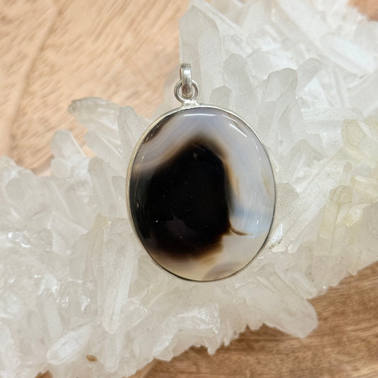 STERLING SILVER BLACK LACE AGATE PENDANT
