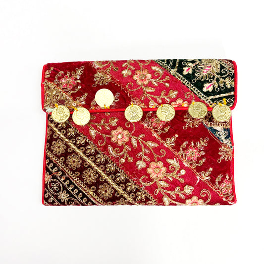 EMBROIDERED VELVET PURSE W STRAP