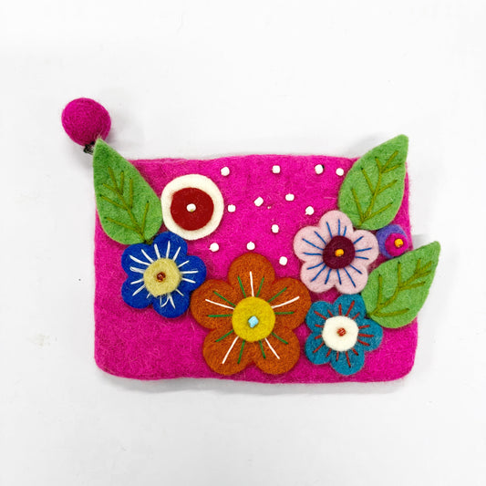 HANDMADE FELT FLORAL PURSE (MAGENTA) 15X11CM
