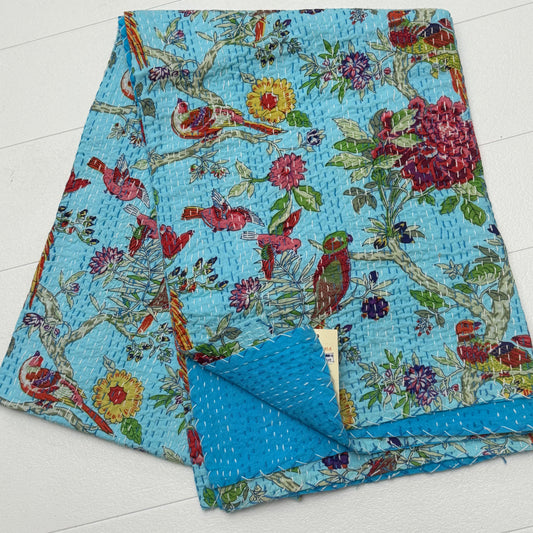 100% COTTON HAND STITCHED FLORAL THROW 150x220CM