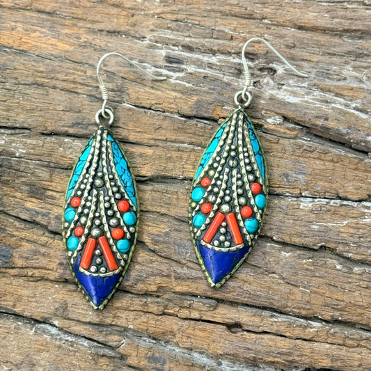 HANDMADE 925 SILVER HOOK TIBETAN EARRING