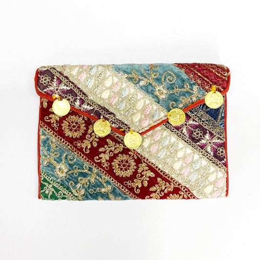 EMBROIDERED VELVET PURSE W STRAP
