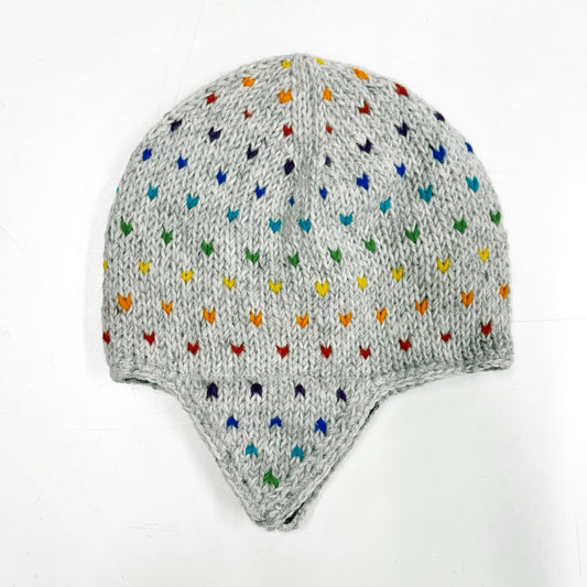 100% WOOL HAND KNITTED FLEECE LINED EARMUFF BEANY MINI HEARTS