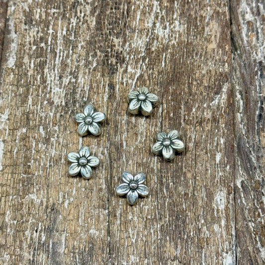 50pcs- SILVER PLATED FLOWER BEADS FOR JEWELRY MAKING