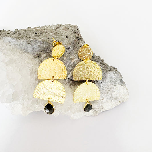14K Gold plated Brass Half Moon Labradorite Studs 5x2CM
